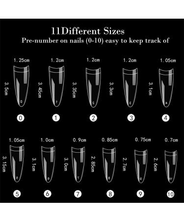 Noverlife 1100PCS C Curved Half Cover Almond False Nail Tips - Clear & Natural | 11 Sizes - Acrylic Long Fake Nails for Nail Art Manicure Pedicure at Home or Salon - Buy Online on GoSupps.com