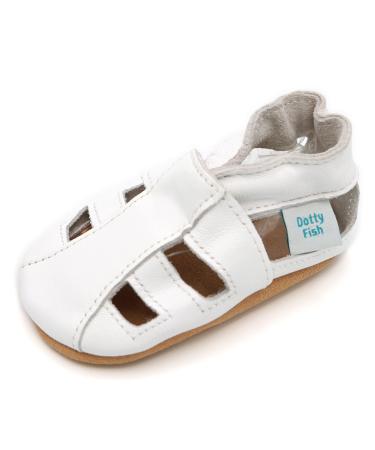 Dotty Fish Soft Leather Baby Shoes with Suede Soles. Toddler Sandals. Non-slip. 0-6 Months to 3-4 Years 2-3 Years White