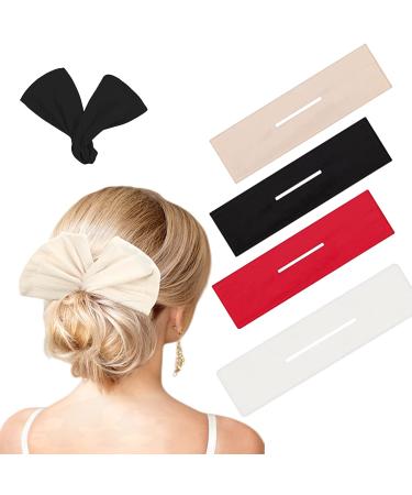 Hair Bun Maker 4 Pieces Deft Hair Bun Maker Doughnut Hair Bun French Hairstyle, Flexible Twist Hair Tool, Fashion French Hairstyle Hair Maker for Woman & Girls Kids(Black, Red, White, Khaki) 4 colors