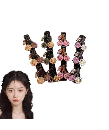 Sparkling Crystal Stone Braided Hair Clips Braided Hair Clips for Women Braid Clips Hair Clips for Thick Hair Hair Clips for Styling Four-Leaf Clover Chopped Hairpin Duckbill Clip-4 pcs