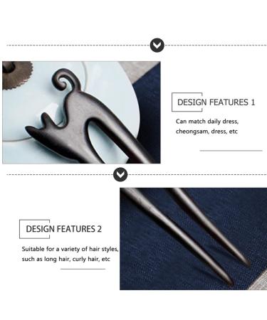 Lurrose Wooden Cat Hair Stick U Shaped for Women - Hair Styling Tool for Japanese Chinese Hanfu Chignon, Black French Hair Pin - Buy Online on GoSupps.com