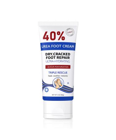 Urea Cream 40 Percent Tube 3 Oz Urea Foot & Hand Cream for Dry Cracked 40 per Urea Lotion for Feet Maximum Strength 3 Ounce(Pack of 1)