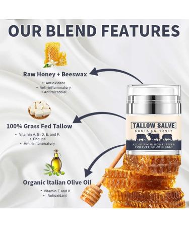 Organic Tallow and Honey Balm - Moisturizing Beef Tallow Salve 1.8 oz | Skin Care Body Cream with Olive Oil & Vitamins A K D E - Buy Online on GoSupps.com