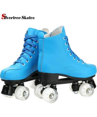 Silvertree Women's PU Leather High-top Roller Skates - Blue Flash Wheel, Size Women's 9 / Men's 7.5 with Carry Bag - Buy Online on GoSupps.com