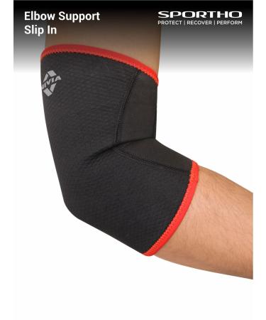 NIVIA Orthopedic Performance Slipin Elbow Support BlackRed Size Extra Large Material Neoprene Pain Relief Gym Sports Exercise Workout Cycling - Buy Online on GoSupps.com