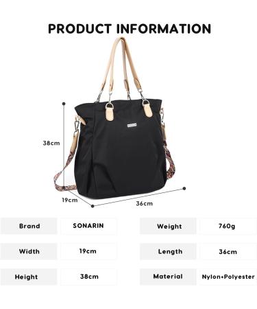Sonarin Stylish Waterproof Baby Diaper Bag - Large Capacity Travel Bag with Shoulder Straps Stroller Hooks & Changing Pad - Black - Buy Online on GoSupps.com