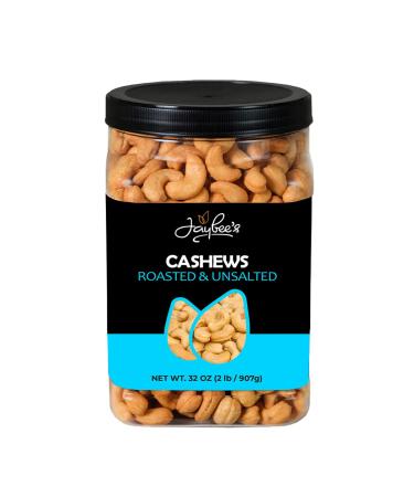 Jaybee's Nuts - Cashews Roasted Unsalted - Whole - Healthy Protein, Vitamins, Nutritional Gourmet Snacks, Gift Giving- Reusable Container - Certified Kosher - Vegan & Keto Friendly Superfood Snack (32 Ounces)