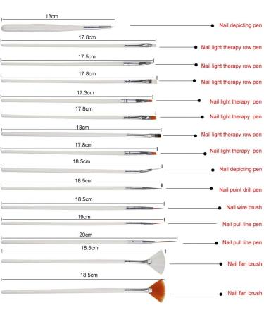 20-Piece Nail Art Brush Set with Pink and White Acrylic Handles - Manicure Pedicure Kit for Designing, Dotting, and Painting (White) - Buy Online on GoSupps.com