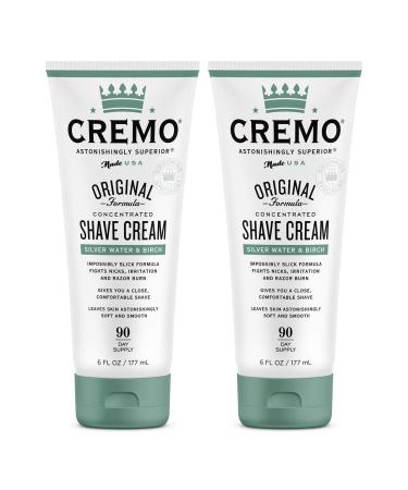 Cremo Barber Grade Silver Water & Birch Shave Cream Astonishingly Superior Ultra-Slick Shaving Cream Fights Nicks Cuts And Razor Burn 6 Fl Oz (Pack of 2)