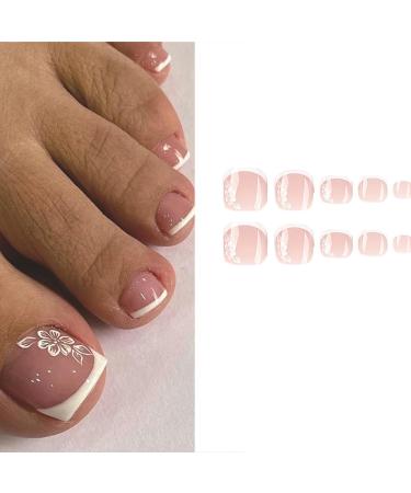 Press On Toenails False Toenails With White Line French Artificial Toenails Full Cover Toe Nails For DIY Nails-Salon False Toenails With White Line Full Cover Toe Nails Press On Toenails For Salon - Buy Online on GoSupps.com