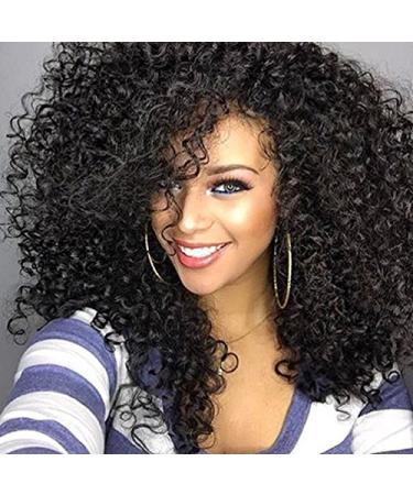 Curly hair wigs for black women lured wig kinkys curly afro wigs real hair lace at the front long fluffy corrugated full synthetic wig with pony (wl9199)