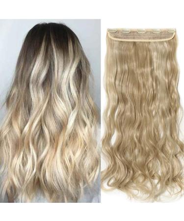 61cm 1 weft 5 clips hairpiece clip in extensions hair extension like real hair wavy ash blonde mix bleach blonde 24"-120g