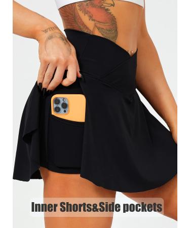 Navneet Women's Black Pleated Tennis Skirt with Pockets - High Waisted Golf Skorts | Medium Size - Buy Online on GoSupps.com