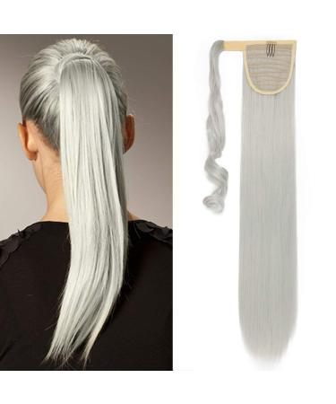 Sego ponytail clip in ponytail extension hair extension braid braid hair piece wavy wavy like real hair silver gray smooth-26 "(66cm)