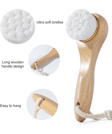 Ultra Soft Face Brush Manual Facial Cleansing Brush with Lanyard Long Wooden Handle Face Brush for Cleansing and Exfoliating Suitable for All Skin Types White Brush Style - Buy Online on GoSupps.com