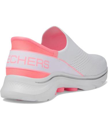 Skechers Women's GO Walk 7 - White Fabric with Neon Pink Trim - Size 39.5 EU - International Shipping Available - Buy Online on GoSupps.com