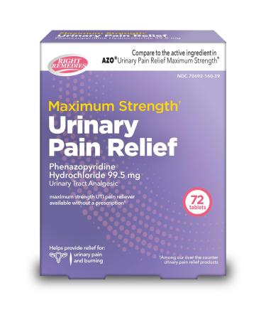 RIGHT REMEDIES Urinary Pain Relief Phenazopyridine HCl 99.5mg Tablets | Maximum Strength OTC for Fast Relief of UTI Pain Burning and Bladder discomfort | Generic AZO Maximum Strength (72 Count)