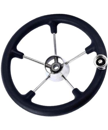 CREDSTAR Stainless Steel Destroyer Steering Wheel - 13-1/2 Inch, 5 Spoke Boat Marine Black PU Foam - Buy Online on GoSupps.com
