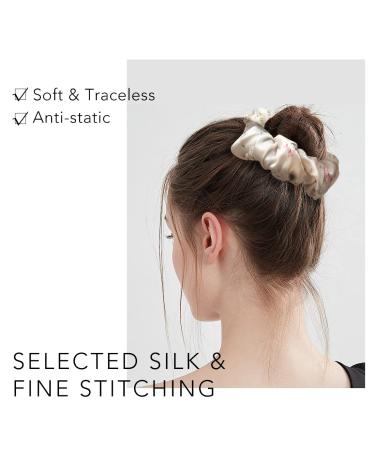 Xinmurffy 100% Mulberry Silk Floral Print Scrunchies for Women's Hair | Satin Silk Thick Elastic Hair Ties 19 Momme 3CM | White Flower - Buy Online on GoSupps.com