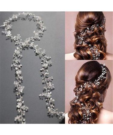 Bridal Wedding Hair Accessories Set - Pearl and Crystal Beads Hair Vine Headband with Rhinestone Pins - Silver Jewelry Headpiece for Brides and Bridesmaids - Buy Online on GoSupps.com