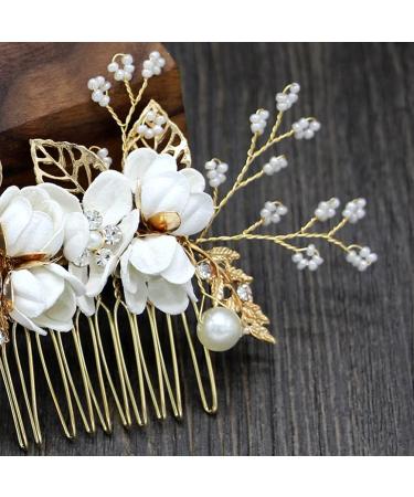 Minkissy White Wedding Hair Comb - Pearl Crystal Bridal Hair Accessory for Bridesmaid - Rhinestone Flower Clip Pin - Buy Online on GoSupps.com