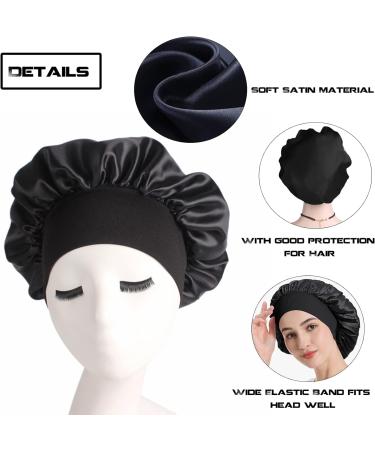 Satin Wide Band Sleep Cap for Black Curly Hair | Silk Bonnet for Women and Girls | Elastic Hair Care Hat - Buy Online on GoSupps.com