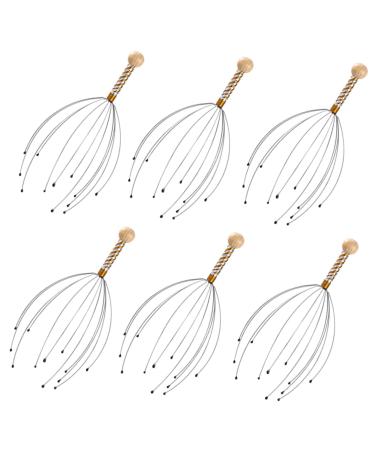 Minkissy 6PCs massage device shampoo scrubber scalp massage tool hair scrubber manual massage tools hand scrubber scrub scalp massage tool scratching steel wire steel and wood