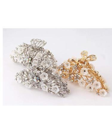 Elegant Gold Hollow Metal Carving Hair Clip with Imitation Pearls & Rhinestones | Retro Jaw Clamp for Women - Buy Online on GoSupps.com