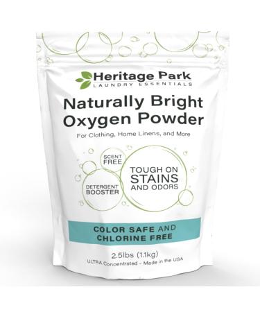 Heritage Park Naturally Bright Oxygen Powder - Laundry Detergent Booster Color-Safe Chlorine-Free Bleach-Free - Unscented Ultra Concentrated (2.5 LBS)