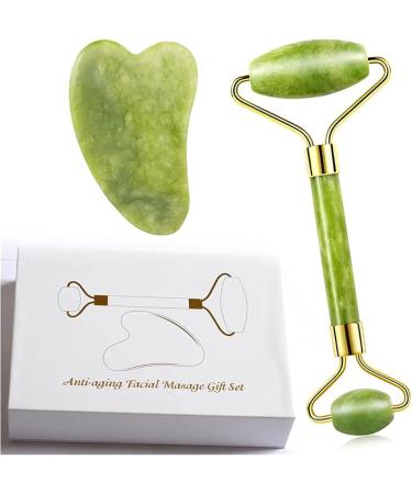 Natural Crystal Jade Gua Sha Scraper Board & Roller - Anti-Wrinkle Facial Massage Tool Set - Pink Stone Home Decoration Gift - Buy Online on GoSupps.com