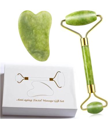 MESKEL Gua sha Scraper Board Natural Crystal Jade Roller Facial Thin Massager Box Skin Slim Pink Stone Guasha Gem Anti Wrinkle Remover Gua Sha Gift Set Tool Massage Tool Set (Color : Sets 02)