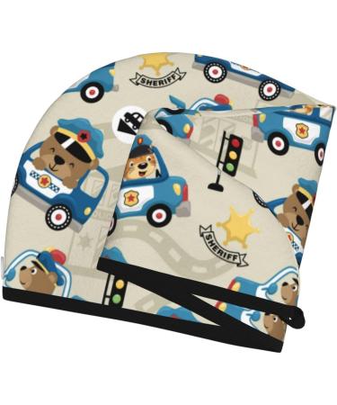 Hair Towel Wrap - Quick-Dry Towel Turban with Button | Fun Police Car Animal Design - Buy Online on GoSupps.com