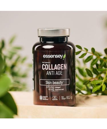  ESSENSEY ESSENSEY - Collagen | 970 mg per recommended daily dose | 90 capsules | 45 mg of hyaluronic acid per recommended daily dose | Type I SOLUGEL Collagen | 45 daily doses | Easy to - Buy Online on GoSupps.com