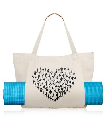 Yoga Mat Canvas Tote Bag with Mat Carrier Pocket Yoga Mat Carrier Shoulder Bag for Women Men Pilates, Gym, Travel, Beach