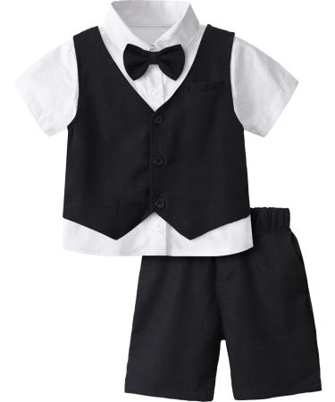 mintgreen Baby Boy 3pcs Gentleman Suit Herringbone Wedding Christening Outfit Shirt & Waistcoat & Shorts 1-6 Years 5-6 Years Black
