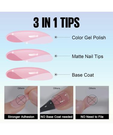 TOMICCA Extra Short Oval Nail Tips 180PCS Pink Soft Gel Nails - 3 in 1 Base Coat Coverage - Matte Full Coverage Nail Tips for Nail Art Extensions - Buy Online on GoSupps.com