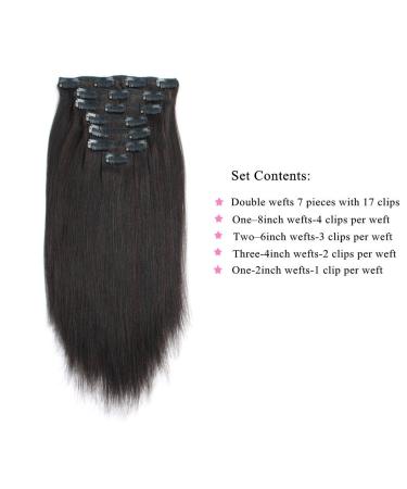 Sassina 10A Real Remy Thick Yaki Straight Clip in Hair Extension for Black Women 18 Inch Natural Color - 120g, 7 Pieces, Double Wefts - YS - Buy Online on GoSupps.com