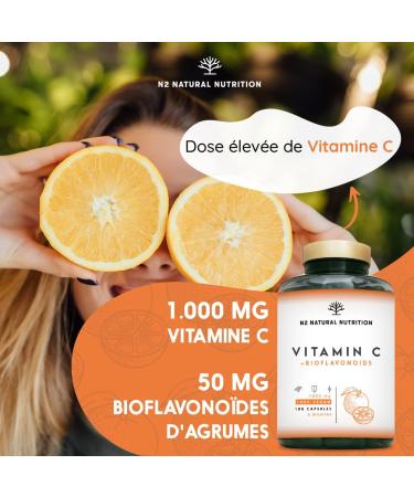 VITAMINE C 1000 mg DOSE LEV E + Bioflavono des - Vegan Puissant Vitamin C Pure - Antioxydant R duit la Fatigue Renforcement les D fenses - Acide Ascorbique 180 Capsules N2 Natural Nutrition - Buy Online on GoSupps.com