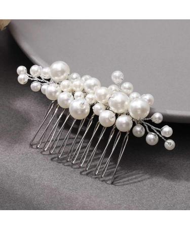 Casdre Pearl Bride Wedding Hair Comb Silver Bridal Side Comb Hair Piece Wedding Hair Accessories for Women and Girls (A White) - Buy Online on GoSupps.com