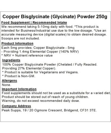 Copper Bisglycinate Powder 250g | Chelated | Immune Support - Buy Online on GoSupps.com