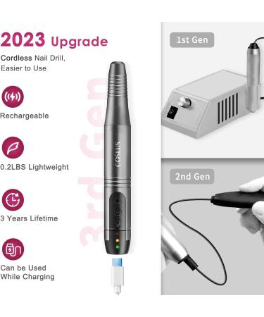 COSLUS Electric Nail Drill with 45 Kits - Cordless Manicure Set | 3-Speed Professional E File for Acrylic & Gel Nails - Rose Grey - Buy Online on GoSupps.com