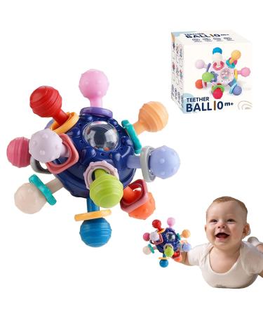 Baby Teething Toys Baby chew Toys Teething Ball Rattle teethers Toys Grasping Activities Teething Relief BPA Free Baby Toys for 3-6-12-18 Babies Baby Rattle Girl Boy Gifts Toys (Navy Blue)