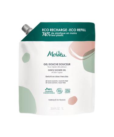 Melvita - Recharge Gel Douche - Les Essentiels - Nettoyant Corps Doux - Aloe Vera Hydratant - Formule Naturelle - pour Tous Types de Peaux - 1L Eco-Recharge