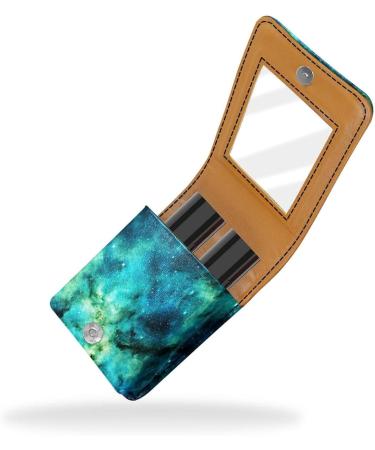 Buy Travel Lipstick Organizer Case - Portable Makeup Bag with Mirror | Blue & Green Galaxy Design - Buy Online on GoSupps.com