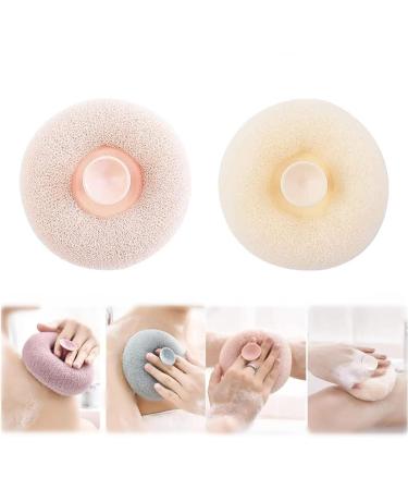 2 Pcs Bath Sponge Cleaning Brush Bath Loofah Sponge Body Sponge with Suction Cup Massage Bath Sponge Balls Super Soft Exfoliating Bath Sponge Cleaning Massage Bath Ball - (Beige + Pink)