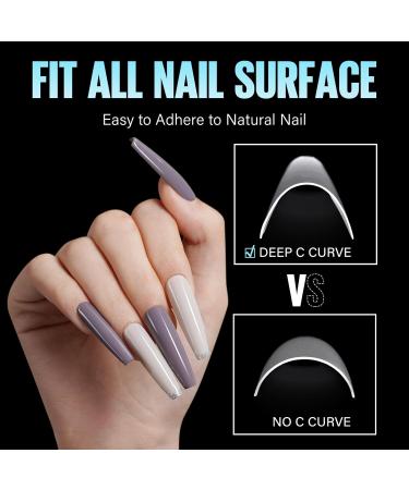 TOMICCA Long Coffin French Edge Nail Tips - 240pcs Half Cover Clear False Nails for Acrylic Extensions - 15 Sizes Half Cover-Long Coffin - Buy Online on GoSupps.com