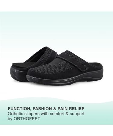 Orthofeet Louise 7 Wide Black Orthopedic Slippers for Women | Plantar Fasciitis Relief | Arch Support & Cushioning | Extended Widths - Buy Online on GoSupps.com