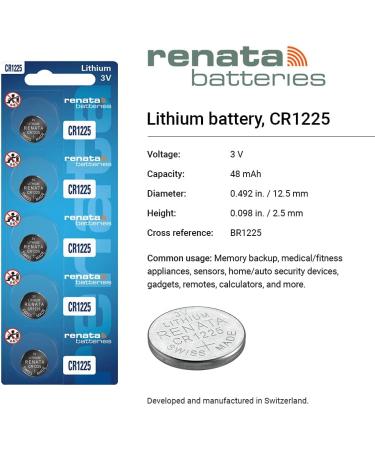 Renata CR1225 Watch Battery 5 Pack - Long-lasting Replacement Battery for Watches | International Shipping Available - Buy Online on GoSupps.com