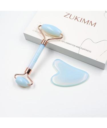 ZUKIMM Jade Facial Roller and Gua Sha Stone Set - Skincare Tools for Sculpting, Puffiness Reduction, and Beauty Skin Care (Opal) - Buy Online on GoSupps.com