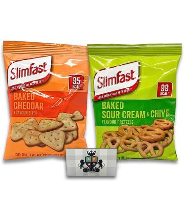 AETN Creations Low-Calorie Snack Pack of 30-15 Cheddar Bites 15 Sour Cream and Chive Flavoured Slim Fast Crisps plus AETN Fridge Magnet and Meal Planner - Buy Online on GoSupps.com